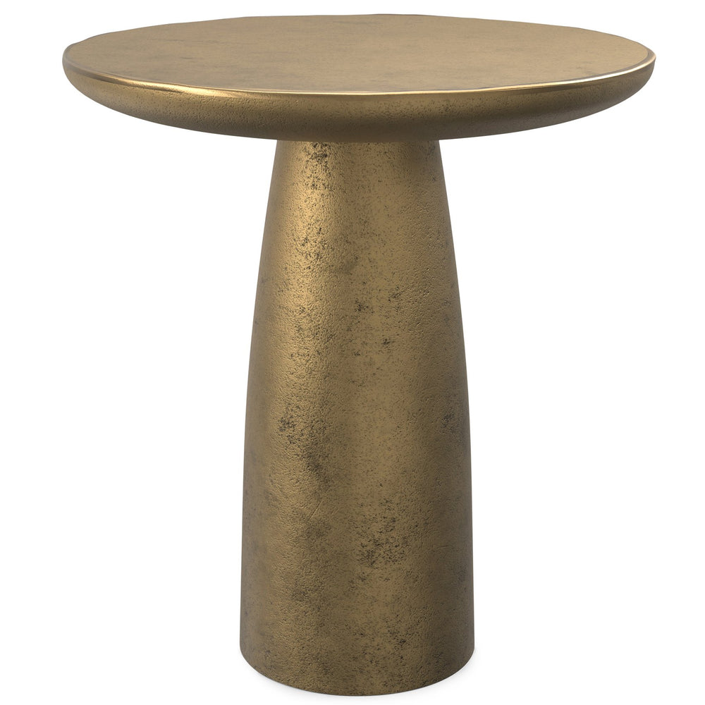 English Elm Dominique Hand-Finished Cast Aluminum Side Table in Antique Brass Finish, 22" Round, Versatile Accent Piece B136P239035