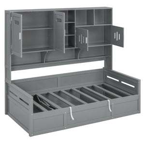 English Elm Twin Size Wooden Daybed With Hydraulic Lift & Integrated Storage Cabinet For Space-Saving Style N820S00046E-GIGA