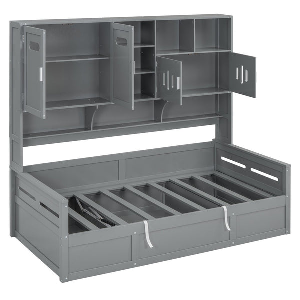 English Elm Twin Size Wooden Daybed With Hydraulic Lift & Integrated Storage Cabinet For Space-Saving Style N820S00046E-GIGA