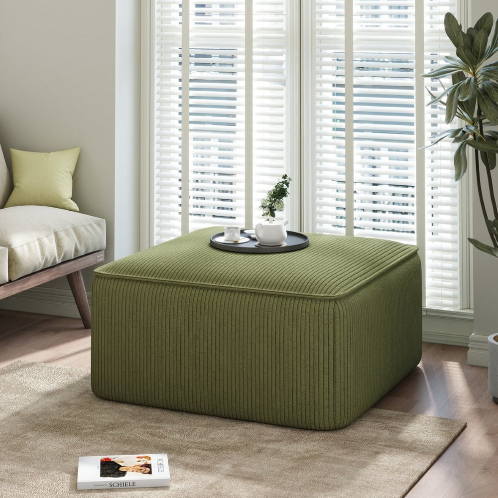 English Elm Upholstered Corduroy Square Ottoman with Pocket Coil Support for Living Room Use N757P180768E