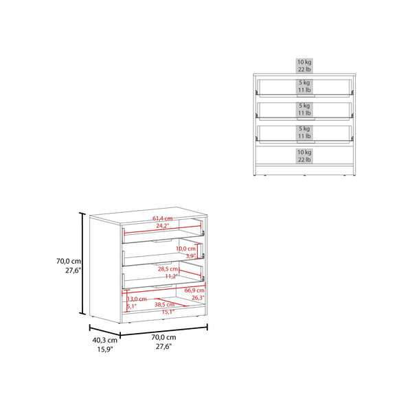 English Elm Alder 27" High Three Drawer Dresser with Open Shelf — Compact Matte Gray & Oak Accent Storage Piece B070P337064