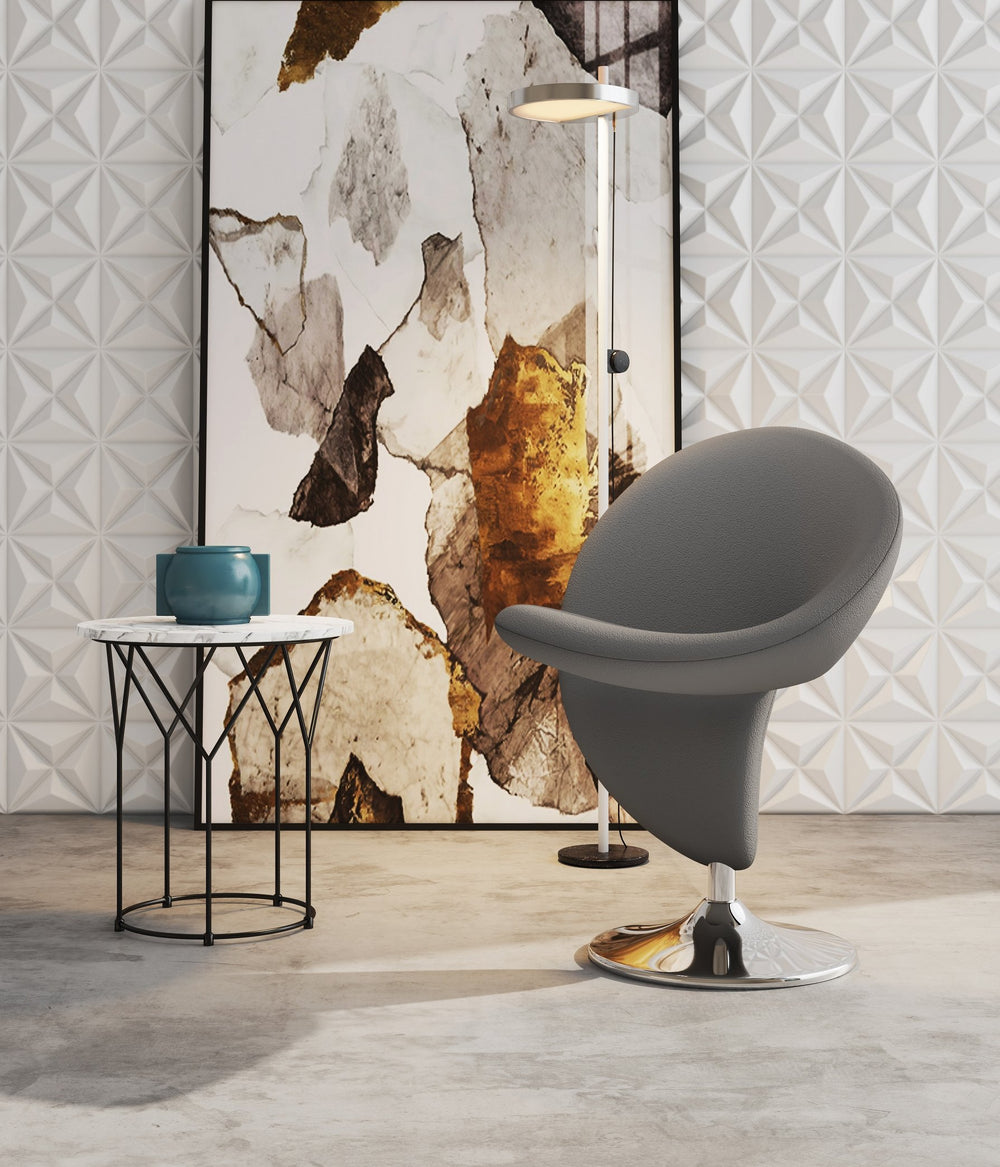 English Elm Curl Wool Blend Swivel Lounge Chair with Polished Chrome Base, 360° Comfort, Modern Curl Design Grey B365P398420