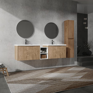 English Elm 72" Modern Wall-Mounted Bathroom Vanity Set With Soft-Close Doors, Resin Sinks & Extra Storage Space W999S00232