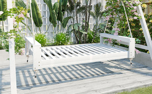 English Elm TOPMAX Twin Size Porch Swing Bed Crafted from Durable Acacia Wood with 400lb Capacity and Hemp Ropes White N717P210135K