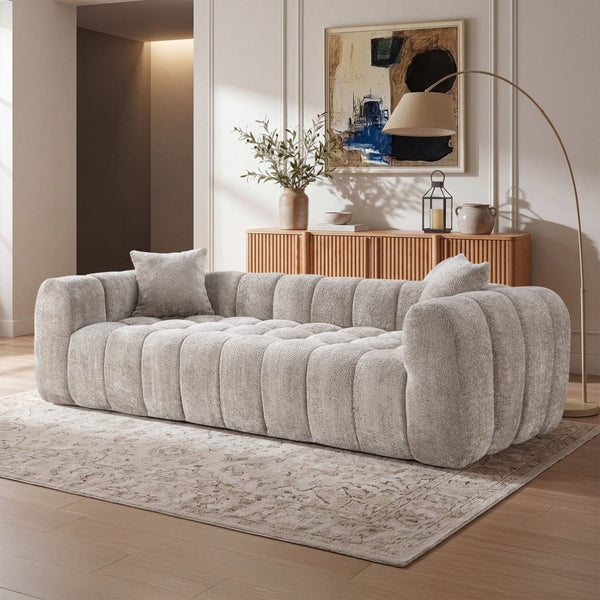 English Elm Marshmallow Cloud Sofa Oversized Boucle Four Seat Channel Tufted Living Room Couch Camel W5515P495927