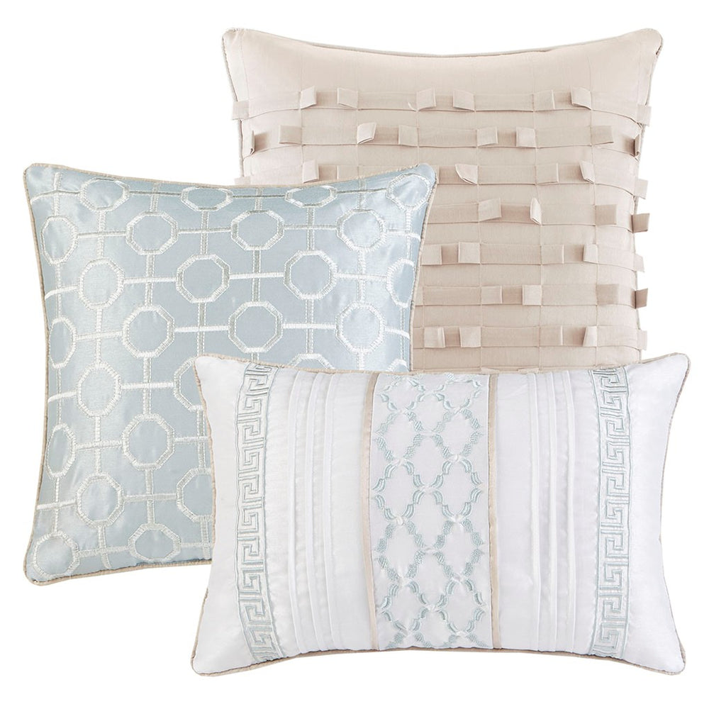 English Elm 7 Piece Comforter Set - Madison Park Bennett Aqua Jacquard Ensemble With Decorative Pillows & Bed Skirt B03596854
