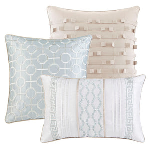 English Elm 7 Piece Comforter Set - Madison Park Bennett Aqua Jacquard Ensemble With Decorative Pillows & Bed Skirt B03596854