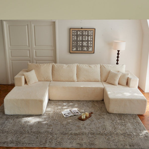 English Elm 133.86" Modular Cloud Sectional Corded Fabric U Shaped Sofa with Ottoman No Assembly W668S00010