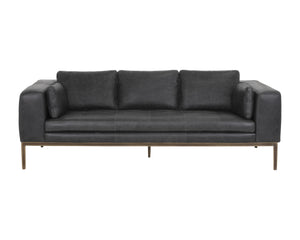 Sunpan Burr Sofa - Modern Masculine Design with Oversized Comfort and Antique Brass Accents for Your Space Serbia Black Leather