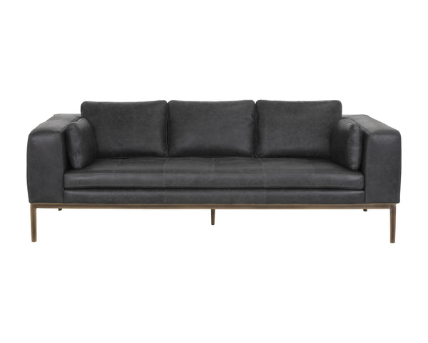 Sunpan Burr Sofa - Modern Masculine Design with Oversized Comfort and Antique Brass Accents for Your Space Serbia Black Leather