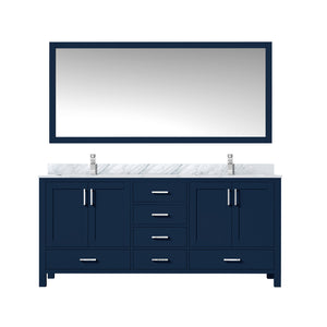 English Elm Navy Double Bath Vanity 72" W x 22" D with Carrara Marble Top, Chrome Faucet, Scratch-Resist Mirror B2731S01004