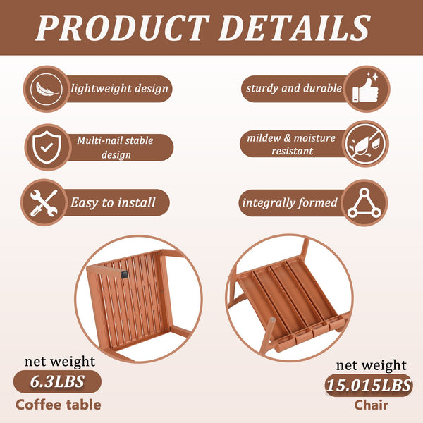 English Elm 2-Piece Pp Single-Seater Chairs & Coffee Table Set – Stylish Indoor/Outdoor Furniture, Easy Setup! W3450P323335