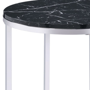 English Elm Virlana Faux Black Marble Top End Table with Chrome Finish, Tempered Glass Shelf, Modern Accent B2726P270973