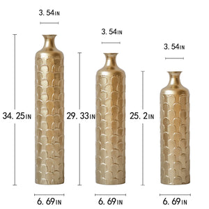 English Elm Floor Metal Vases Set Of 3 - Elegant Tall Decor With White And Gold Accents For Modern Interiors W2796P237520