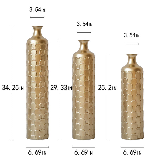 English Elm Floor Metal Vases Set Of 3 - Elegant Tall Decor With White And Gold Accents For Modern Interiors W2796P237520