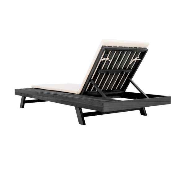 English Elm Lounge Chaise Outdoor Acacia Wood Slatted Frame with Water Resistant Cushion Resort Style Black,Cream N770P442B18C