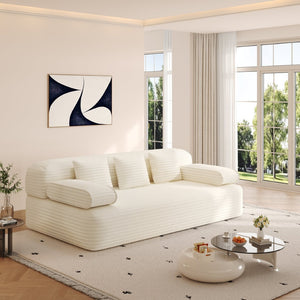 English Elm 78.7" Frameless Convertible Corduroy Sofa Sleeper Queen Bed for Compact Living Spaces Beige W3219P427161