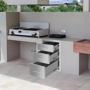 English Elm 14"x20"x23" Stainless Steel Outdoor Kitchen Three Drawer Cabinet for Courtyard Cooking Spaces W3167P303254