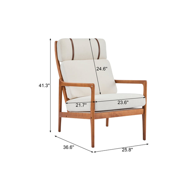 English Elm Christopher Knight Home® - Mid Century Modern Accent Armchair - Solid Wood Frame, High Back Beige Cushion, Stylish & Durable N767P298391B