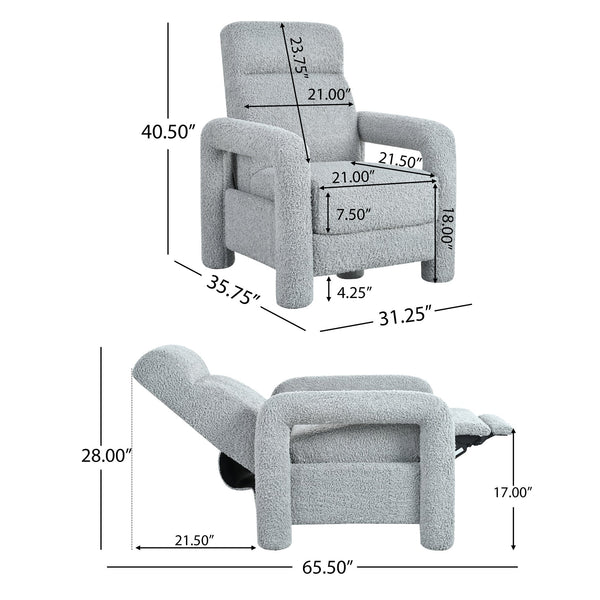 English Elm Christopher Knight Home® - 31.25" Push Back Recliner Plush Teddy Fleece Upholstered Armchair with Foam & Pocket Springs Comfort 90–120–150° Adjustments LIGHT GREY N763P212864R