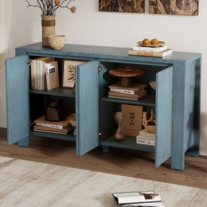 English Elm Trexm Four Door Retro Sideboard Oak Veneer Distressed Storage for Dining Living N715P204444M