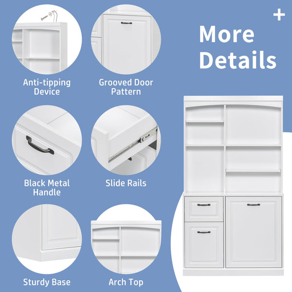 English Elm Bathroom Tall Storage Cabinet with Tilt-Out Hamper, 70.9" Linen Tower, 2 Drawers, Adjustable Shelves, White Finish N725P278420K