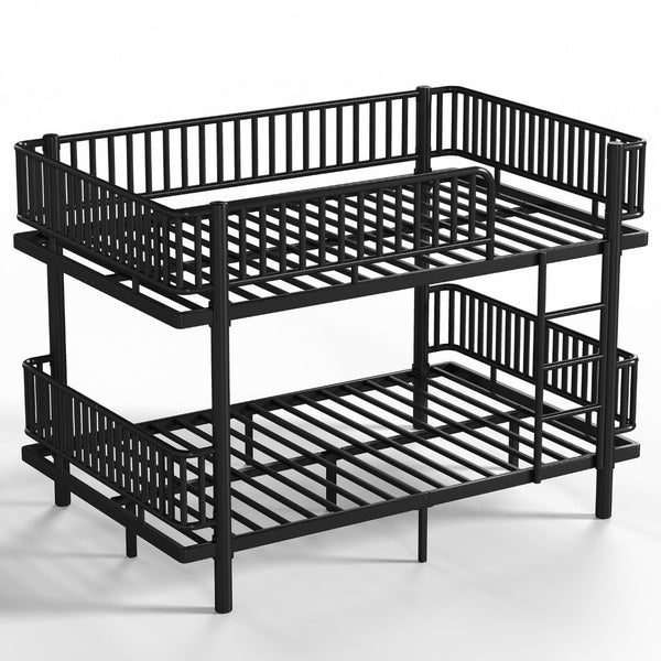 English Elm Queen Over Metal Bunk Bed Convertible Platform Frame with Safety Guardrails Black W5305S00063