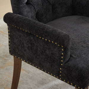 English Elm Upholstered Chenille Accent Dining Chair with Tufted Diamond Back, Curved Solid Wood Legs, Comfortable Support Black W1143P346928