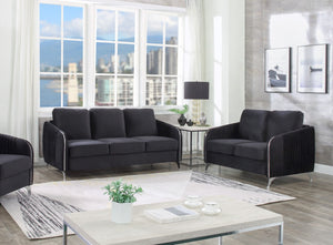 English Elm Hadriano Velvet Sofa and Loveseat Set with Channel Quilting and Chrome Legs Black B2749S00138