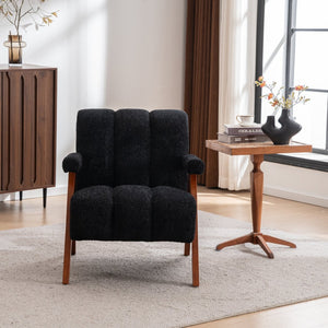 English Elm Mid-century Modern Chenille Accent Chair Cloud Silhouette Oak Frame Living Room Lounge Black W1170P425403