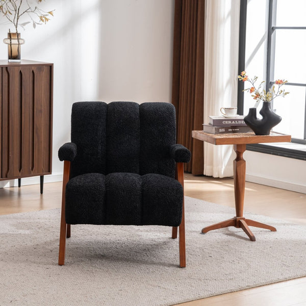 English Elm Mid-century Modern Chenille Accent Chair Cloud Silhouette Oak Frame Living Room Lounge Black W1170P425403