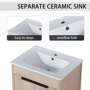 English Elm 48 Inch Freestanding Bathroom Vanity With Ceramic Sink, Adjustable Shelves & Soft-Close Doors W999S00312