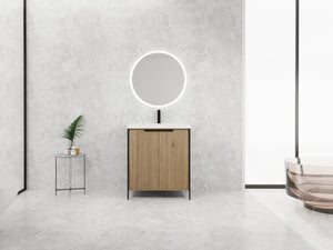 English Elm 30" Modern Freestanding Bathroom Vanity with Resin Sink, Soft-Close Doors, Adjustable Shelf, Durable Plywood Finish Light Coffee W999S00295