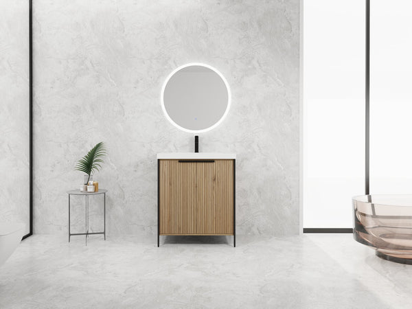 English Elm 30" Modern Freestanding Bathroom Vanity with Resin Sink, Soft-Close Doors, Adjustable Shelf, Durable Plywood Finish Light Coffee W999S00295