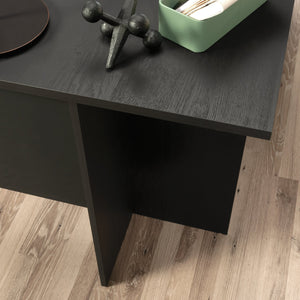 English Elm L-Shaped Desk In Sleek Black Finish - Space-Saving Design With Storage & Cable Management Features B356P402735