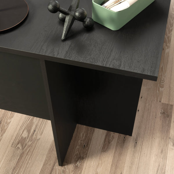 English Elm L-Shaped Desk In Sleek Black Finish - Space-Saving Design With Storage & Cable Management Features B356P402735