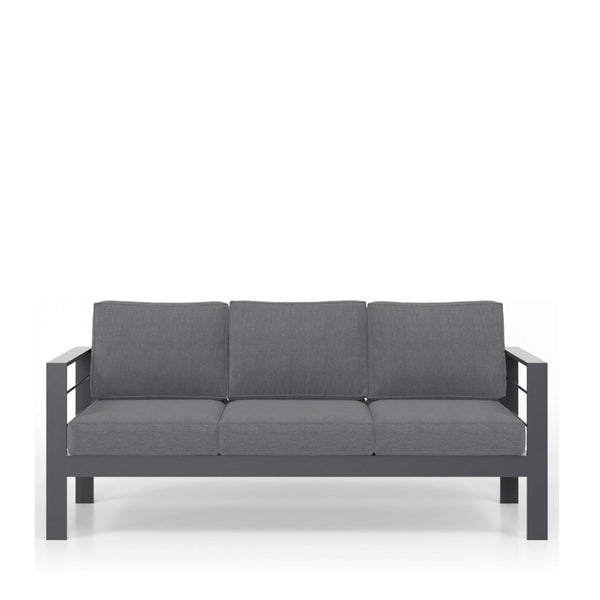 English Elm 3-piece Outdoor Aluminum Conversation Set with Deep Cushions and Wpc Coffee Table Dark Grey B082S00091