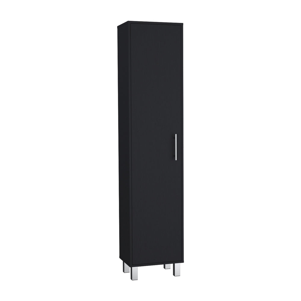 English Elm Laska 70" Tall Storage Cabinet Broom Closet in Black with Broom Hanger and Five Adjustable Shelves B070P210745