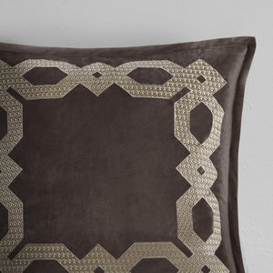 English Elm European Velvet Embroidered Geometric Pillow Sham with Metallic Stitching and Hidden Zipper Closure Brown 9.84 L x 1.72 W x 8.66 H B035128729