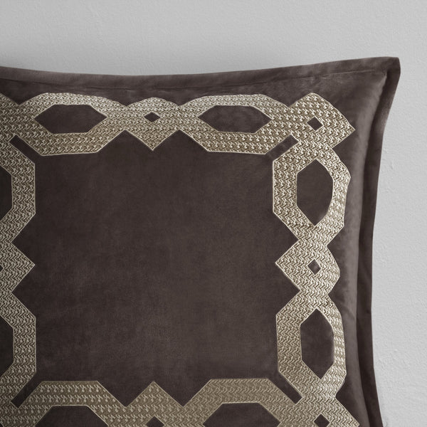 English Elm European Velvet Embroidered Geometric Pillow Sham with Metallic Stitching and Hidden Zipper Closure Brown 9.84 L x 1.72 W x 8.66 H B035128729