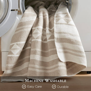 English Elm 1-piece King Jacquard Cotton Blend Blanket Aztec Woven Soft Breathable Bedroom Layer Ivory B035P437486