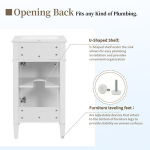 English Elm 18-inch French Style Freestanding Bathroom Vanity with Ceramic Sink Soft Close Storage White N710P411340K