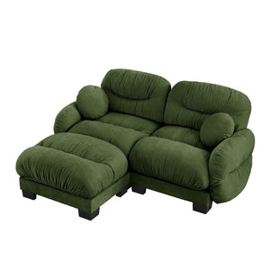 English Elm Pleated Chenille Sectional Sofa with Ottoman Ergonomic Foam Curved Armrests Living Room Green W5656S00047