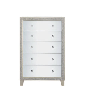English Elm Sliverfluff Mirrored & Champagne Finish Chest with Acrylic Accents, Felt-Lined Drawer, Durable KD Legs B2726P271967