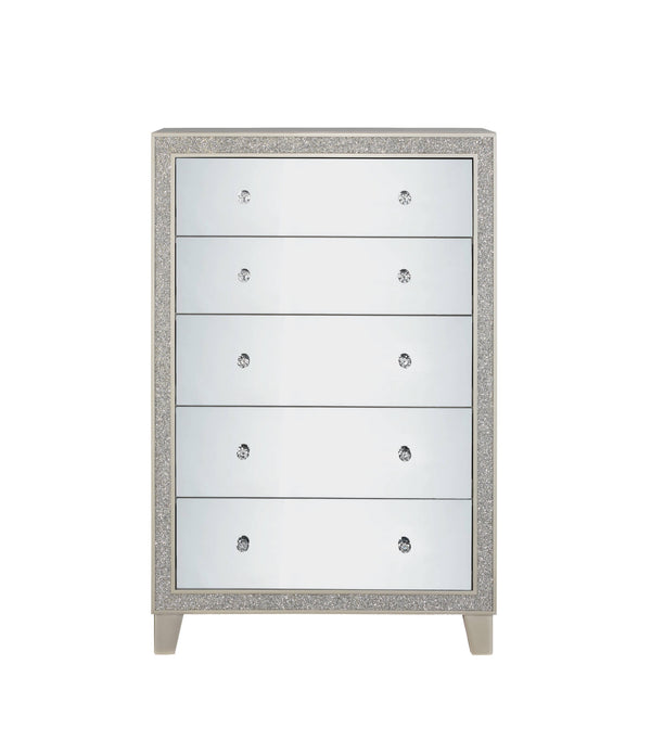 English Elm Sliverfluff Mirrored & Champagne Finish Chest with Acrylic Accents, Felt-Lined Drawer, Durable KD Legs B2726P271967