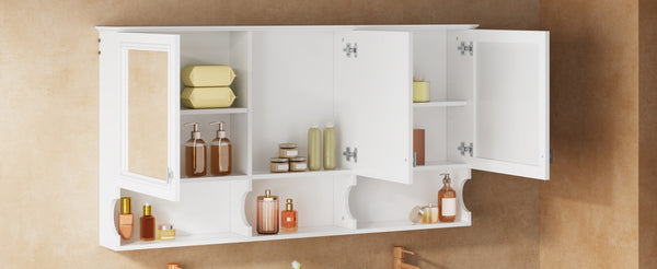 English Elm 55 Inch Wall Mount Medicine Cabinet Dual Mirrored Doors Soft Close Bathroom Vanity Storage N710P401337K