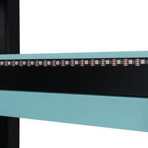 English Elm Full Size Loft Bed with Desk Blackout Curtains Rgb Lighting and Integrated Storage Black+Blue LT000377AAC