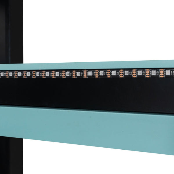 English Elm Full Size Loft Bed with Desk Blackout Curtains Rgb Lighting and Integrated Storage Black+Blue LT000377AAC