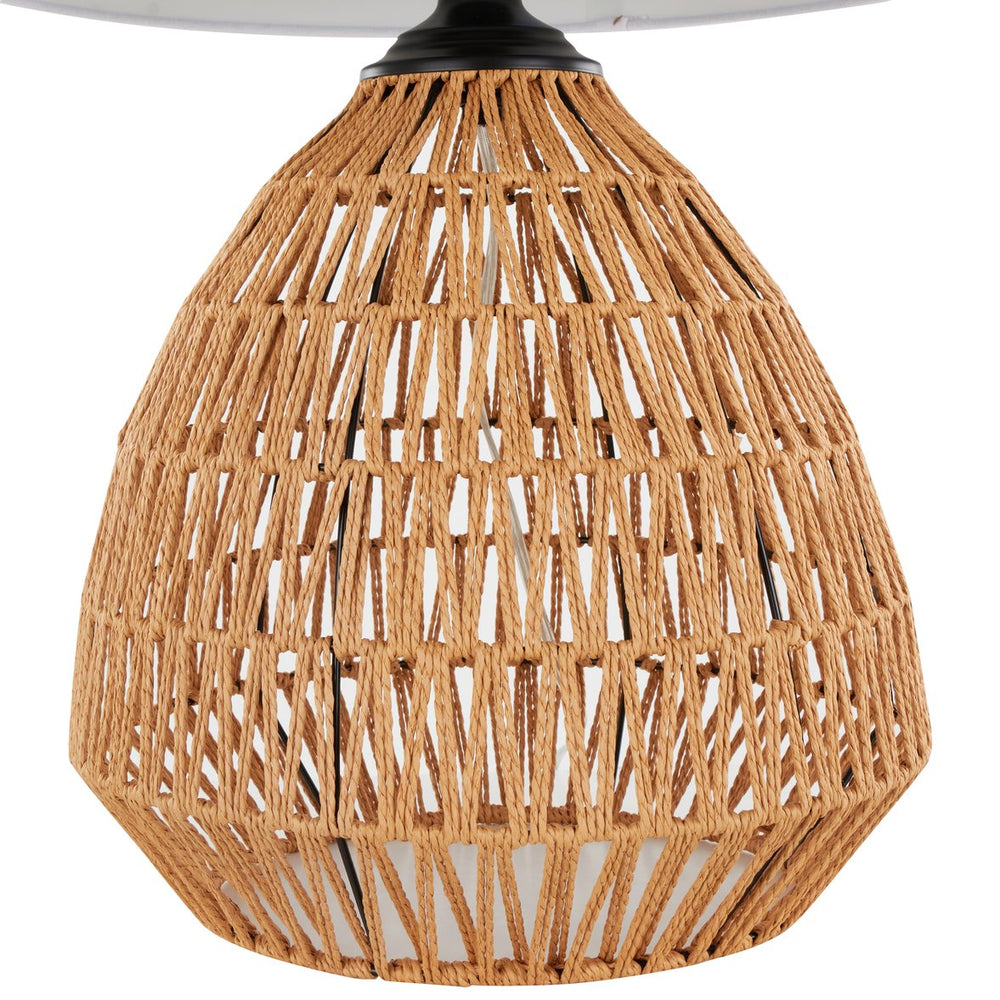 English Elm Congo 29" Contemporary Rattan Table Lamp — Natural Rope Rattan, Matte Black Accents & White Linen Shade B202P224205