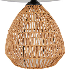 English Elm Congo 29" Contemporary Rattan Table Lamp — Natural Rope Rattan, Matte Black Accents & White Linen Shade B202P224205